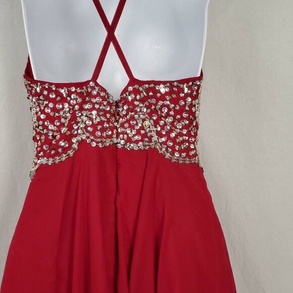 Woman's Small (4-6) Long Burgundy Chiffon Party Prom Gown Dress - Picture 9 of 11